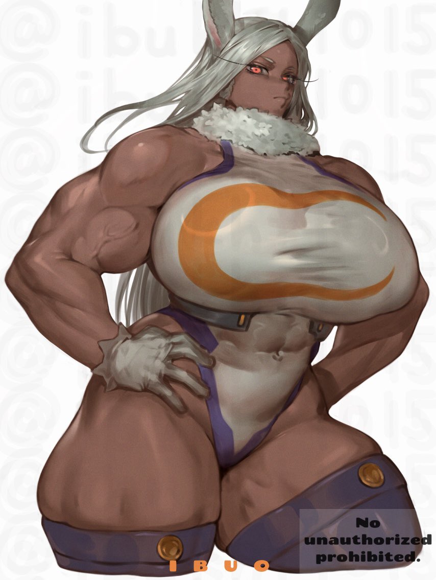 1girls athletic_female big_breasts bunny_ears bunny_girl dark-skinned_female huge_breasts ibuo miruko muscular_female my_hero_academia tagme