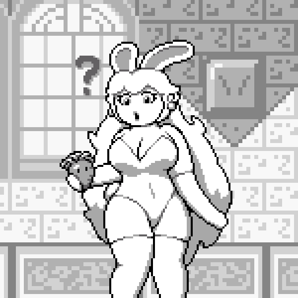 bunny_ears bunnysuit carrot monochrome okami_tomato pixel_art princess_peach stockings super_mario_bros. super_mario_land