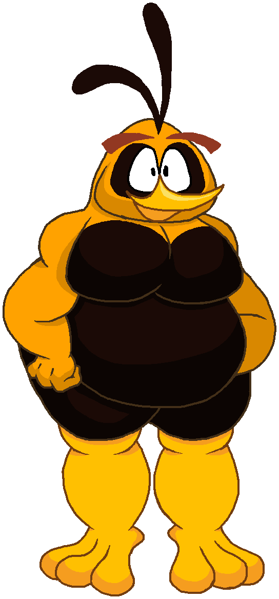 1boy 1femboy angry_birds angry_birds_2 beak big_breasts big_legs big_thighs bird bird_feet bird_humanoid bird_legs black_body black_fur bubbles_(angry_birds) chubby chubby_anthro chubby_belly chubby_cheeks chubby_femboy chubby_male cleavage cleavage_cutout hand_on_hip man_boobs man_breasts orange_body orange_fur questionable_consent safe_for_work