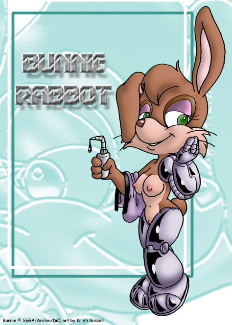 1girls archie_comics brainsister breasts brown_fur brown_tail bunnie_rabbot bunny cybernetic_arm cybernetic_legs female green_eyes leotard leotard_on_arm leotard_removed nipple oil pussy rabbit sega sonic_(series) straight_hair tan_fur