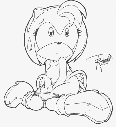 amy_rose anthro covering covering_crotch drs female female_only fur furry furry_only hedgehog kneeling monochrome on_knees panties_around_leg partially_clothed sega shoes short_hair solo sonic_(series) straight_hair sweatdrop uncensored