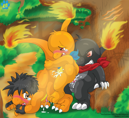 2006 anthro blush buggery charmander color fire furry male male_only multiple_males nintendo pokémon_(species) pokemon pokemon_(species) pokemon_rgby raukue tail teeth yaoi