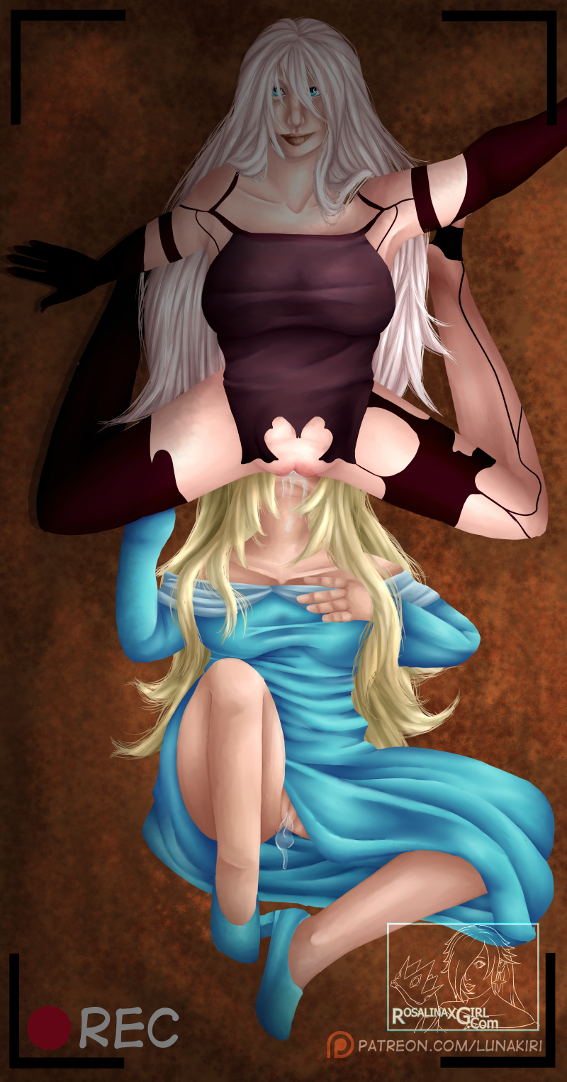 2girls blonde_hair blue_eyes breasts crossover cunnilingus curvy female female_only kneeling lips long_hair looking_at_viewer lunakiri lying mario_(series) medium_breasts multiple_girls nier nier:_automata nintendo on_back princess_rosalina pussy pussy_juice sideboob super_mario_galaxy tagme white_hair yorha_a2