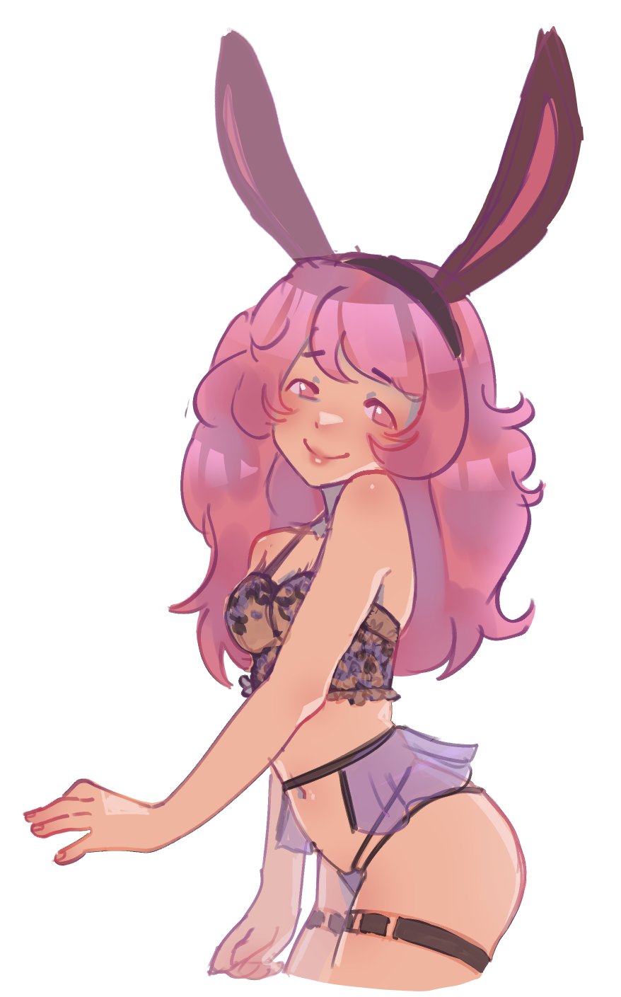 bunny_ears lingerie original_character pink_hair smiling stabwxrthy