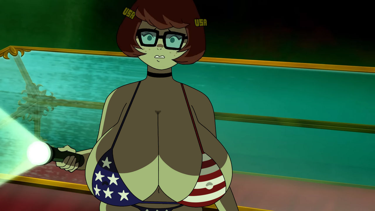 1girls 4th_of_july american_flag american_flag_bikini big_breasts bikini bikini_top breasts brown_hair edit female female_only flashlight fourth_of_july freckles huge_breasts human large_breasts looking_at_viewer massive_breasts nerdy_female nervous nervous_expression scooby-doo screenshot screenshot_edit solo solo_female usa_bikini velma_dinkley woot