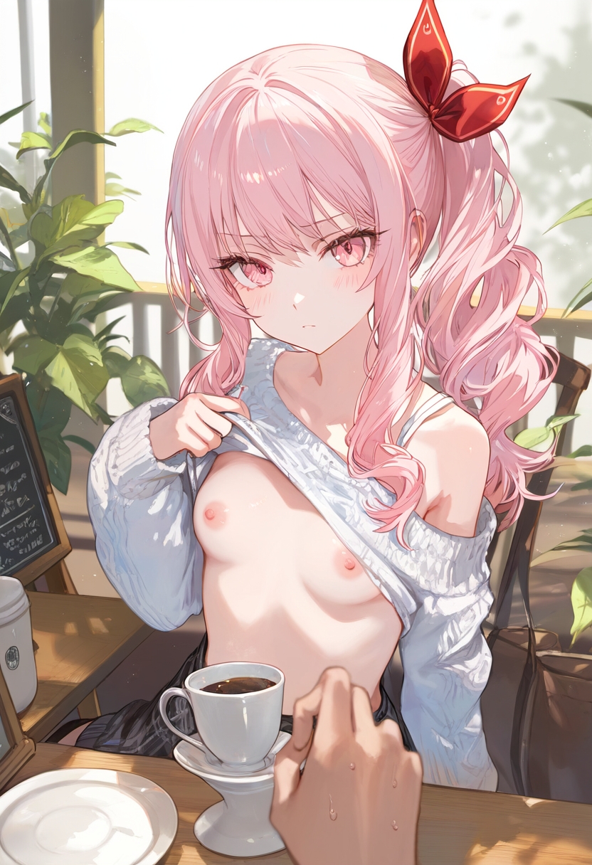 1girls, 1other, ai generated, akiyama mizuki, ambiguous gender, areola, areolae, belly, blush, breasts, breasts out, clothed, clothing, exhibitionism, female, female focus, female only, flat chest, flat chested, high resolution, highres, looking at viewer, naked, nipples, partially clothed, partially clothed female, partially nude, partially undressed, pink eyes, pink hair, pov, project sekai, public, public exposure, public humiliation, public indecency, public nudity, small breasts, solo, solo female, solo focus, tits out, tummy