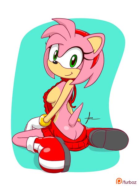 1girls, amy rose, anthro, ass, ass cleavage, ass crack, back view, black nose, breasts, butt crack, female, female focus, female only, footwear, fur, furboz, furry, gloves, green eyes, headband, hedgehog, kneeling, looking back, looking back at viewer, meme, pink body, red headband, sega, sideboob, simple background, sitting, smile, smiling, solo, solo female, solo focus, sonic (series), sonic the hedgehog (series), tail, two-tone background, two-tone fur, virgin killer sweater, visible areolae