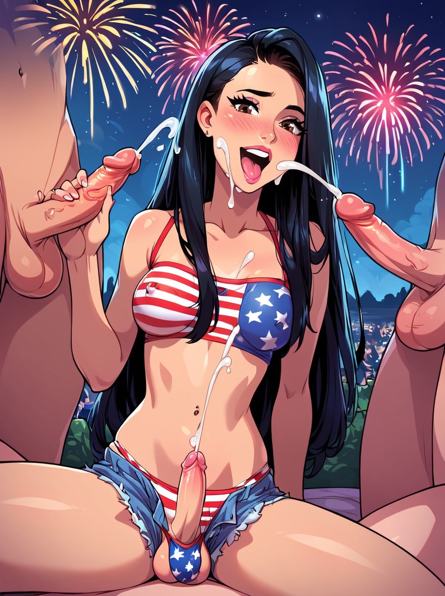 1futa 3boys 4th_of_july ai_generated american_flag_bikini ball_bulge balls balls_in_panties balls_under_clothes big_penis black_hair breasts cowgirl_position cum cumming cumshot dickgirl ejaculation erect_nipples erect_penis erection fireworks futanari hands-free handsfree_ejaculation intersex jean_shorts looking_at_viewer makychan male male_on_futa male_with_male masturbating masturbation medium_breasts mostly_clothed nipple_bulge outdoors outside panties panty_bulge partially_clothed patriotic_clothing penis penis_out pov shorts