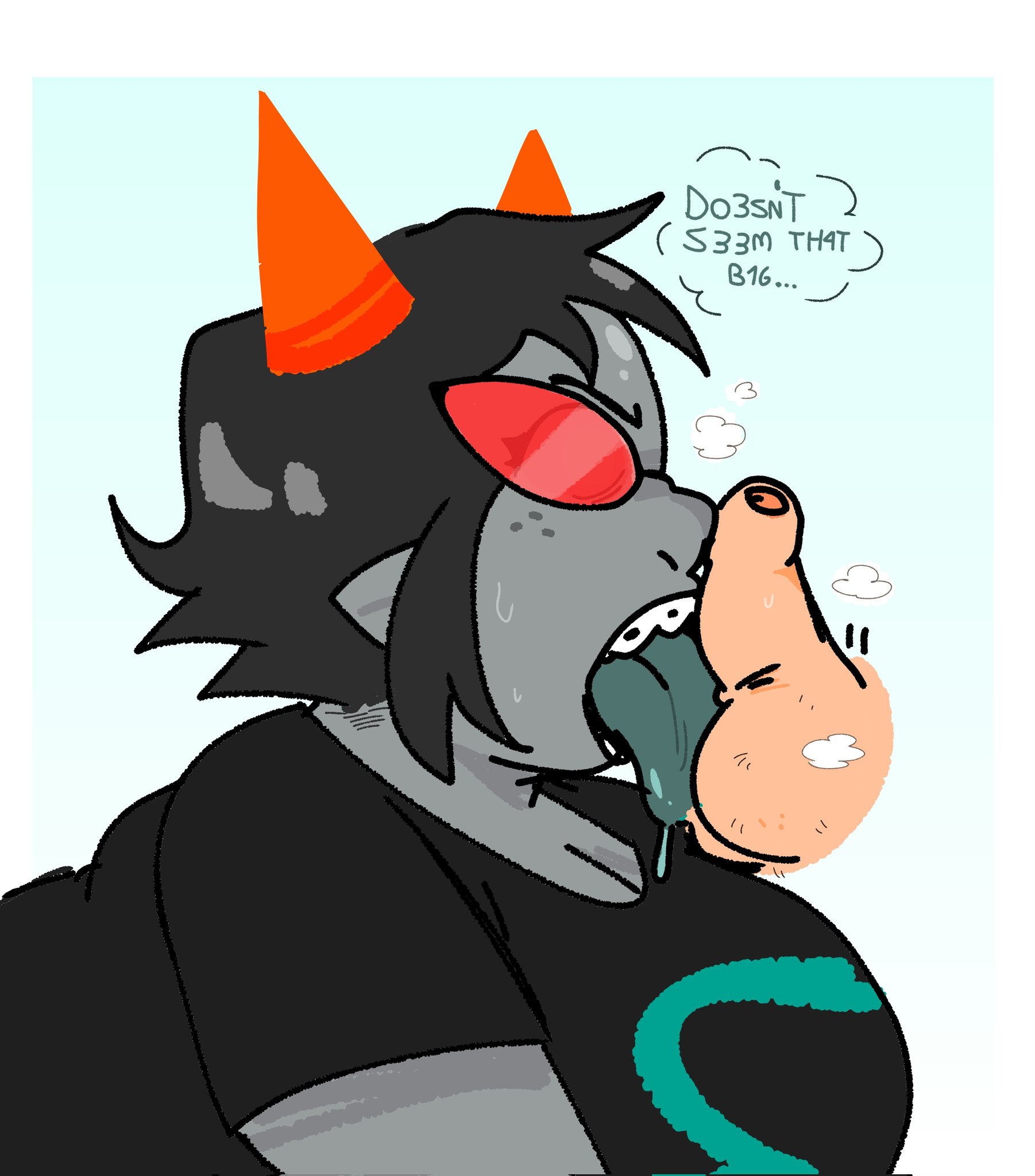 big breasts, black hair, blind, braces, errorplush, freckles, freckles on face, glasses, homestuck, horns, licking, licking balls, licking penis, musk, musk clouds, small penis, small penis adoration, sniffing, sniffing penis, terezi pyrope, uncut penis