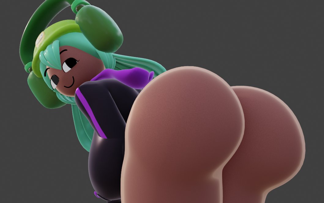 3d, 3d model, ass, bending forward, bending over, bent forward, bent over, big ass, big breasts, bottomless, bottomless female, brown body, dark skin, dark-skinned female, dolly dimpley, gigantic ass, hat, headphones, huge ass, huge breasts, large ass, large breasts, looking at viewer, looking back, no background, smiling friends, smug, smug face, tagme, zaviel