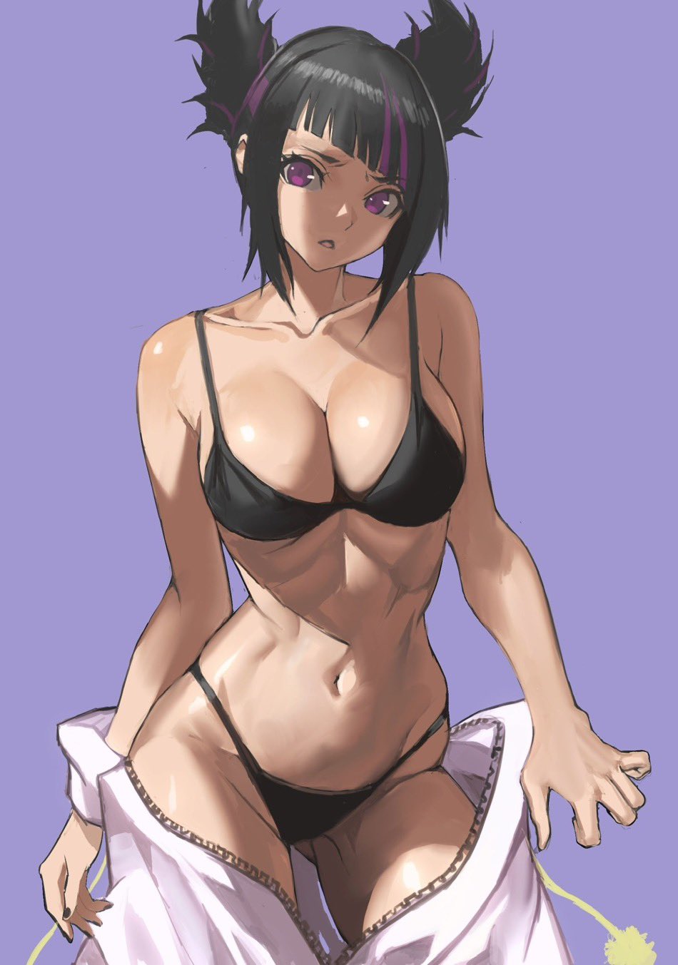1girls, breasts, capcom, cleavage, juri han, panties, purple eyes, rokubanana, street fighter