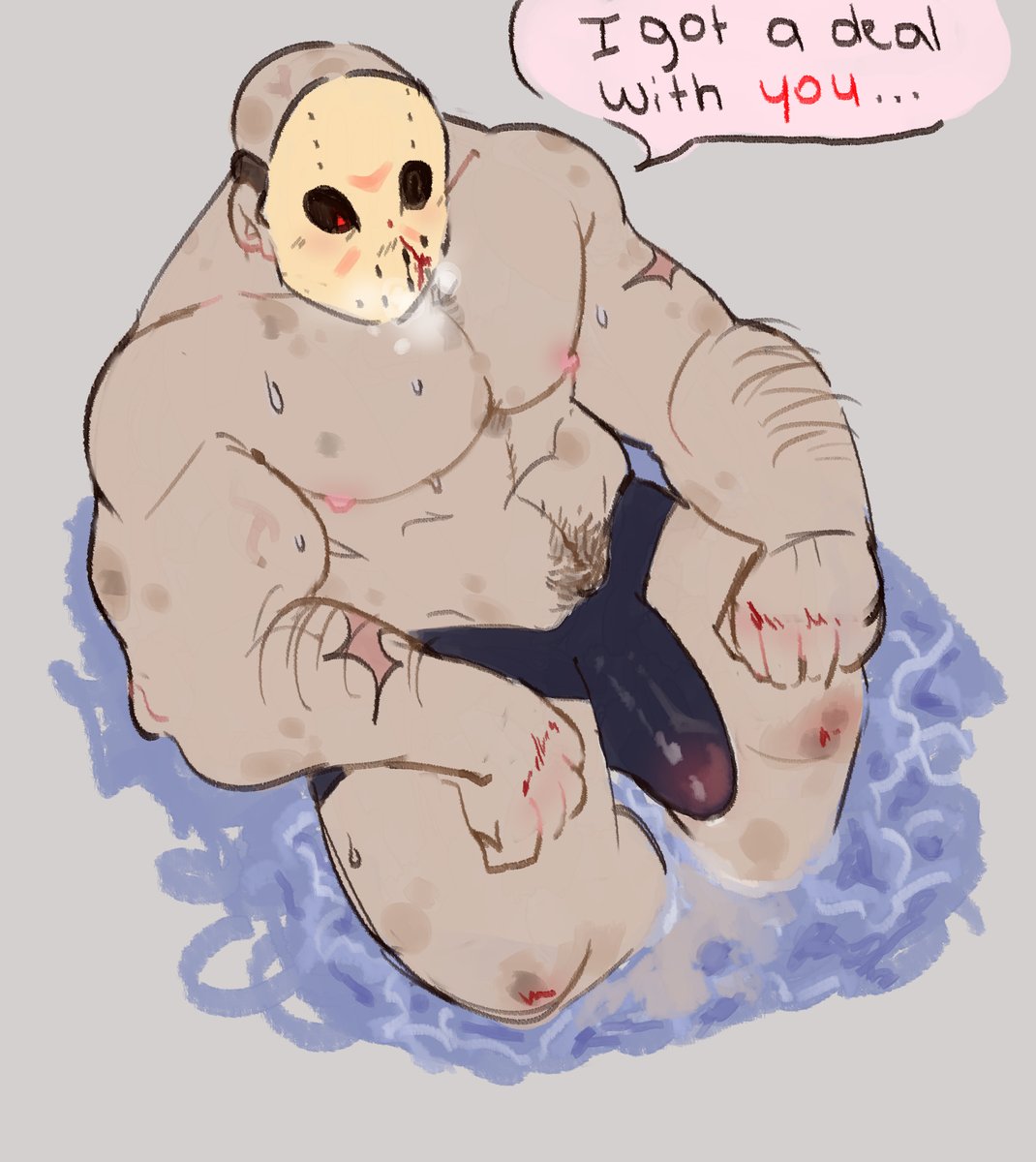 bulge, friday the 13th, jason voorhees, male, male only, mask, masked, masked male, muscular, muscular male, sleppywolf23, speedo