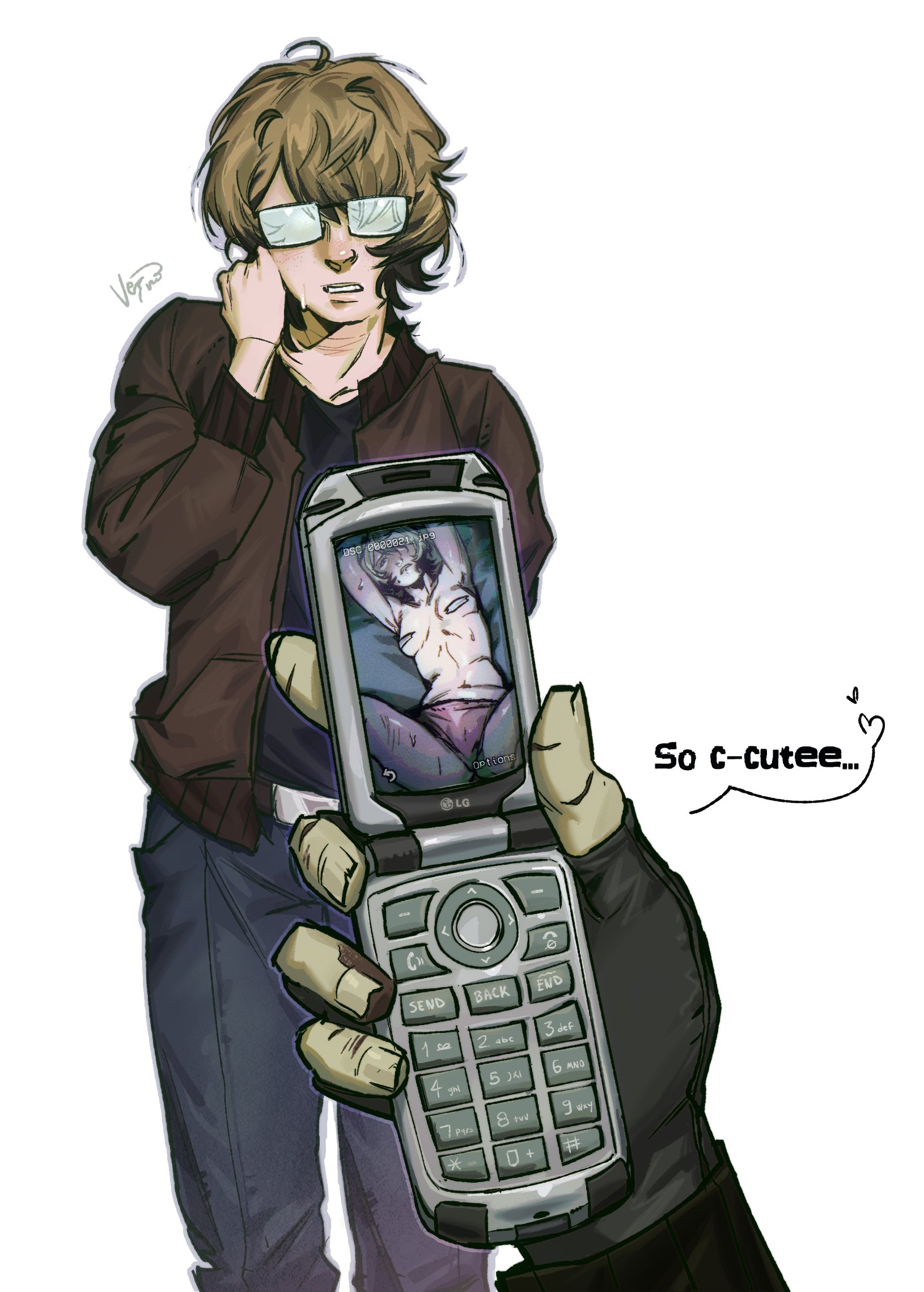 1boy, 1cuntboy, before and after, breasts covered, cuntboy, cute, cute boy, feminine, feminine body, feminine cuntboy, feminine male, glasses, hidden curves, male breasts, nipples covered, nude photo, original, original character, panties, panties only, phone, phone screen, photo, taking photo, taking picture, transmasc
