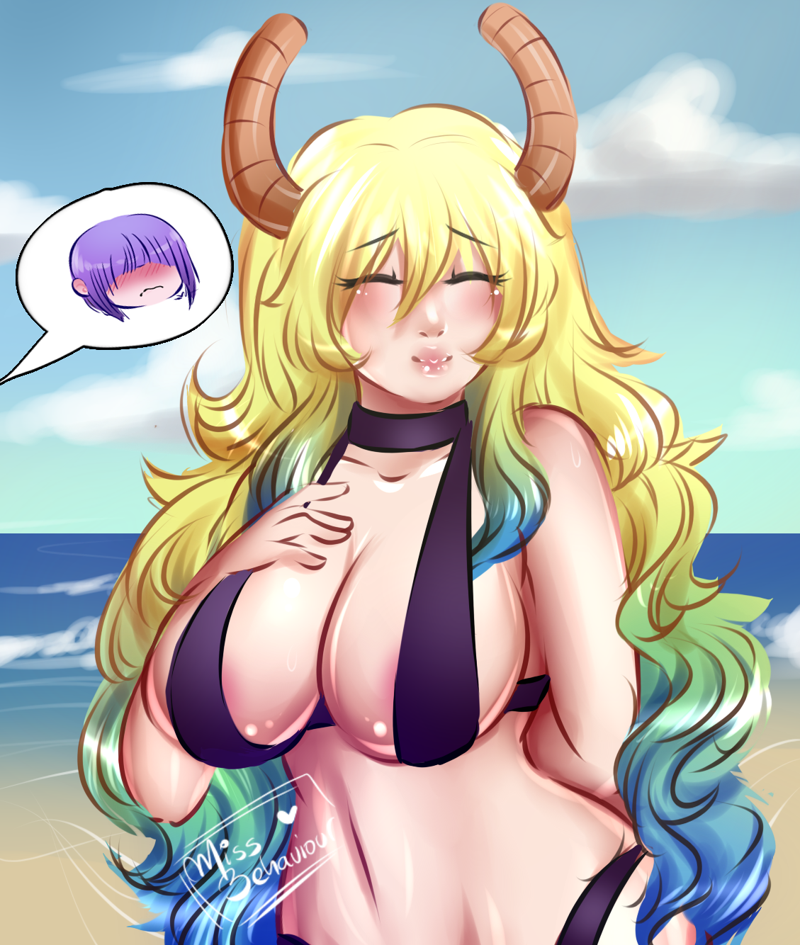 big breasts, blush, breasts, cleavage, female, female only, large breasts, miss kobayashi's dragon maid, missbehaviour, quetzalcoatl (dragon maid), solo
