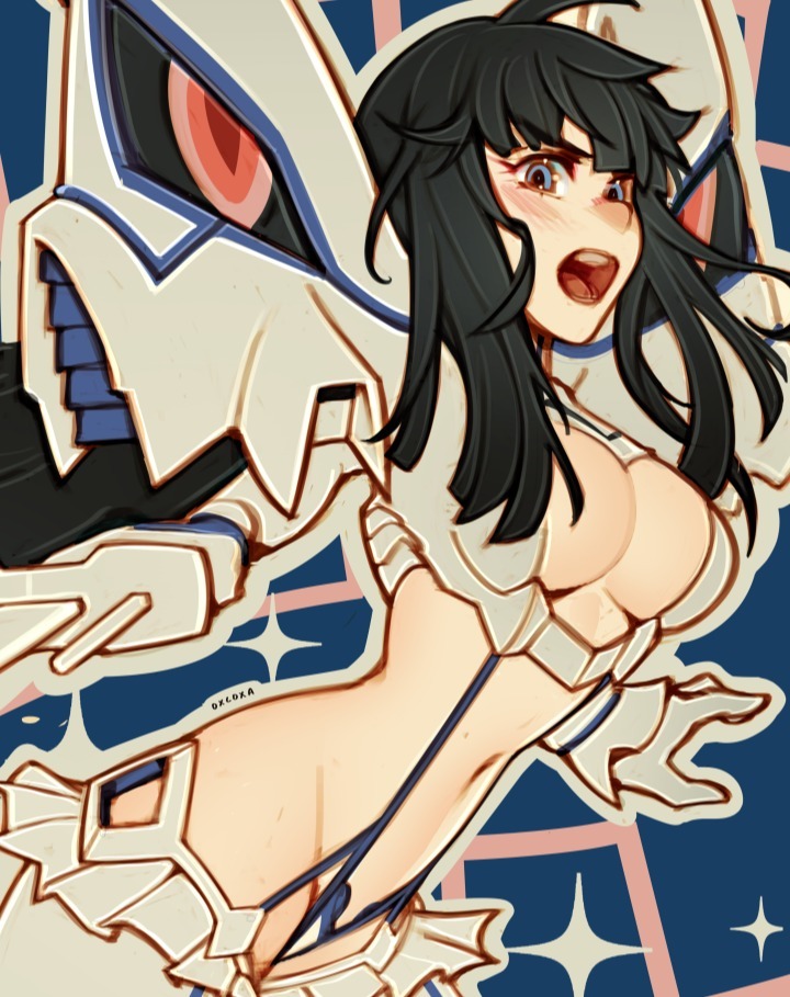1girls, black hair, black-haired female, blue eyes, junketsu, kill la kill, kiryuuin satsuki, oxcoxa, revealing clothes, solo