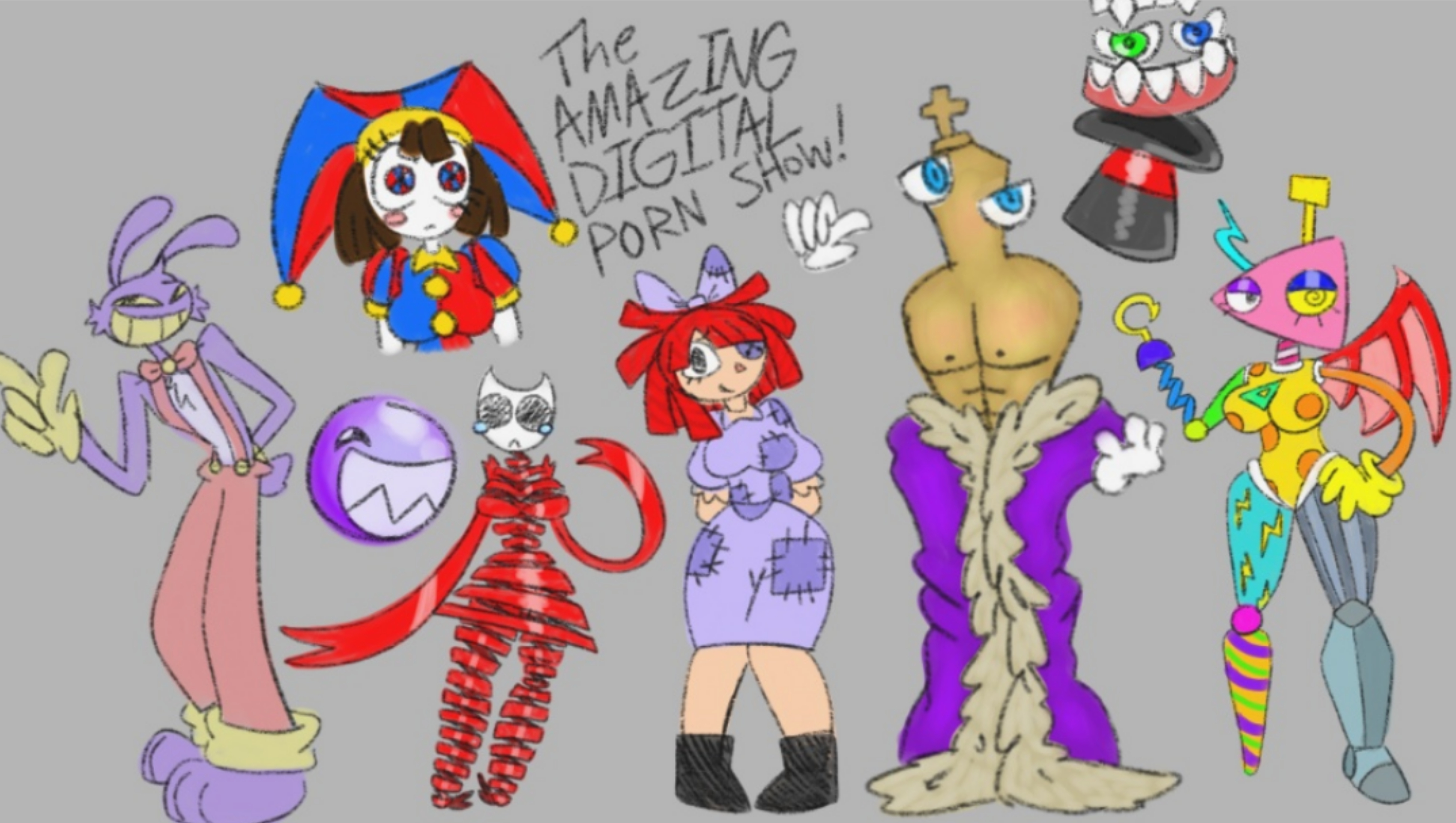 adorable, avatars, big eyes, black, blue, boy, boys, breasts, brown, bubble, bubble (the amazing digital circus), buff, bunny, bunny ears, bunny tail, button, button eye, caine (the amazing digital circus), canines, chest piece, circus, confused, cute, digital, digital art, digital media (artwork), eyes, female, females, floating gloves, floating hands, game, gangle (the amazing digital circus), girl, girls, glitch productions, gloves, hell, hot, jax (the amazing digital circus), jester hat, jester outfit, king, kinger (the amazing digital circus), male, males, mask, mask face, no sex, pants, peeping, pink, pink cheeks, pomni (the amazing digital circus), porn, purple, purple fur, rabbit, rabbit ears, rabbit tail, rag doll, rag doll (toy), ragatha (the amazing digital circus), ragdoll, rainbow, red, red hair, red ribbon, red ribbons, ribbon, ribbon body, ribbons, robe, sexy, sharp teeth, shy, sketch, smile, smug, tan, tears, teeth, teeth man, the amazing digital circus, the amazing digital porn show, they, thick thighs, top hat, tragedy mask, trapped, violet, vr, vr game, white, white gloves, yellow, yellow gloves, zooble (the amazing digital circus)