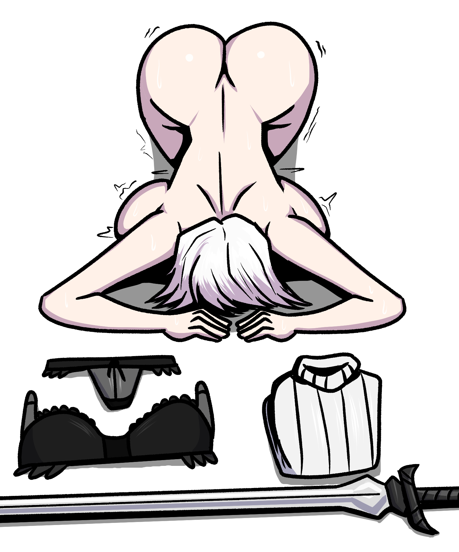 1girls, bakaiju, bowing, bowing down, bra, clothes on floor, clothes removed, completely nude, completely nude female, dogeza, equipment layout, faust (limbus company), female, female only, folded clothes, full body, limbus company, naked, naked female, nude, nude female, project moon, solo, solo female, tagme, underwear, undressing