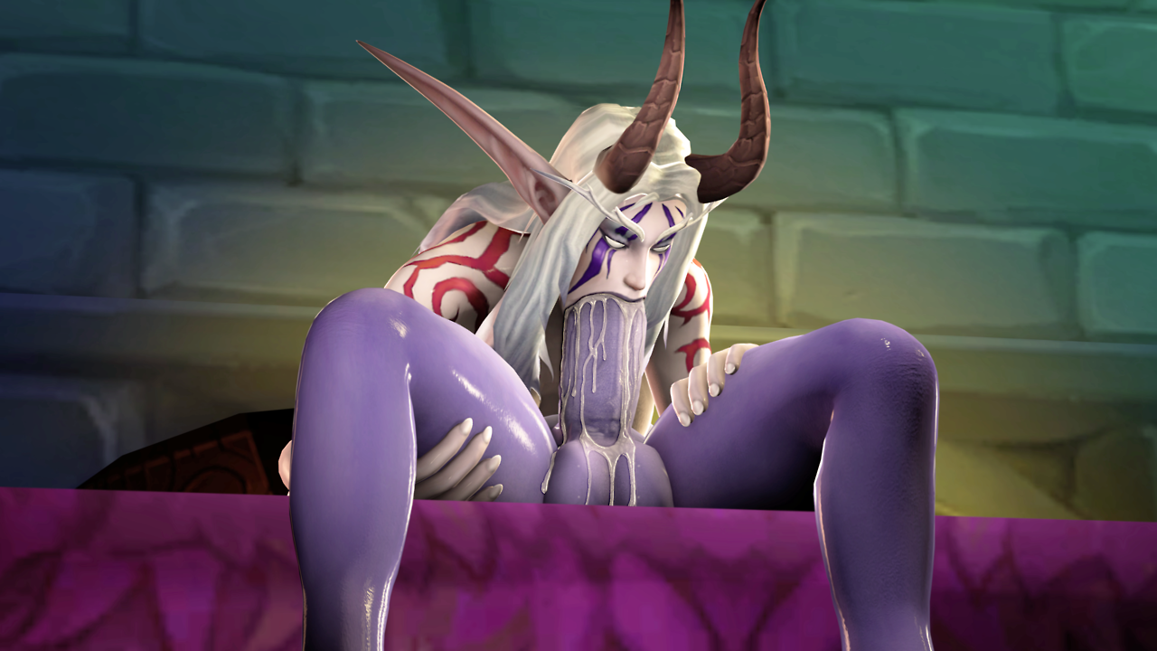 3d, cum, cum in mouth, cum inside, cum on penis, demon hunter, dickgirl, erection, fellatio, female, futa on female, futanari, horns, huge cock, intersex, night elf, night elf demon hunter, oral, penis, source filmmaker, spread legs, sweetgrapes0101, vanessa tempest (sweetgrapes), world of warcraft