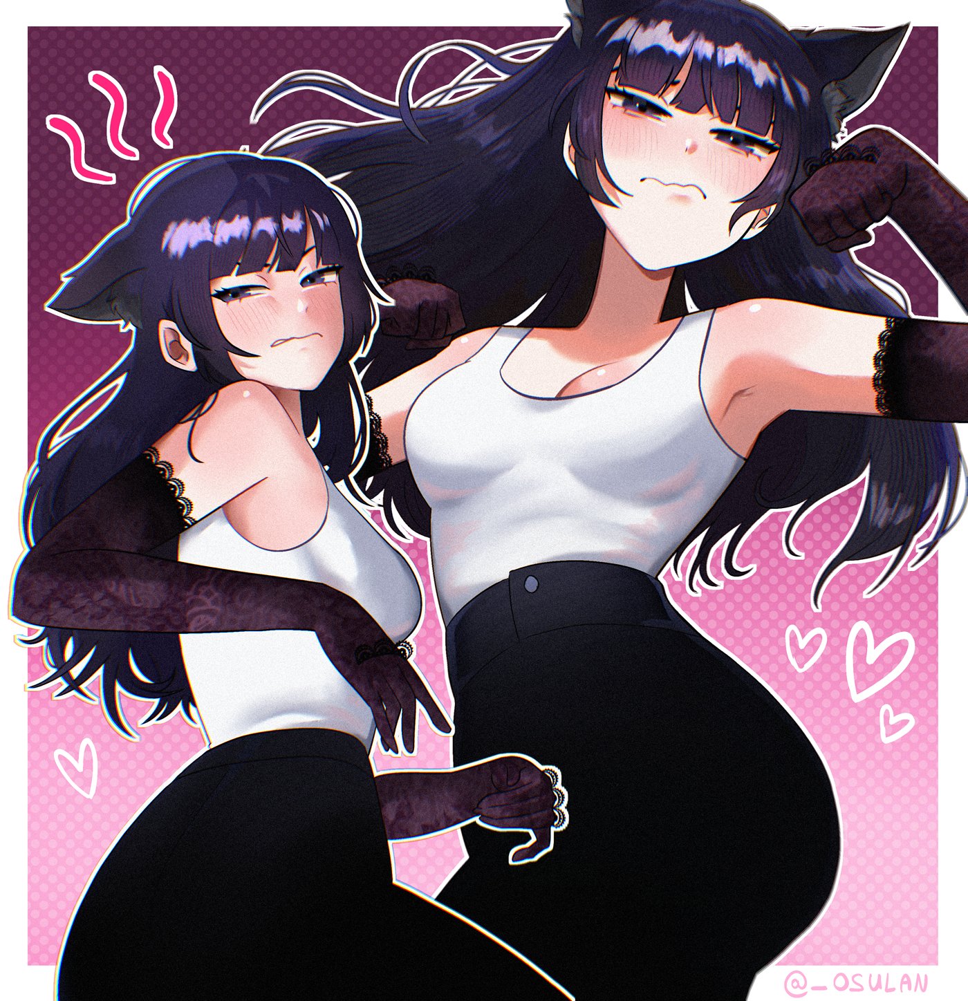 1girls, ass, big ass, black eyes, black hair, blush, breasts, cat ears, cat girl, catgirl, chainsaw man, female, female only, giant ass, gloves, huge ass, large ass, long gloves, long hair, massive ass, medium breasts, mitaka asa, osulan, pants, shirt, sleeves, white body, white skin