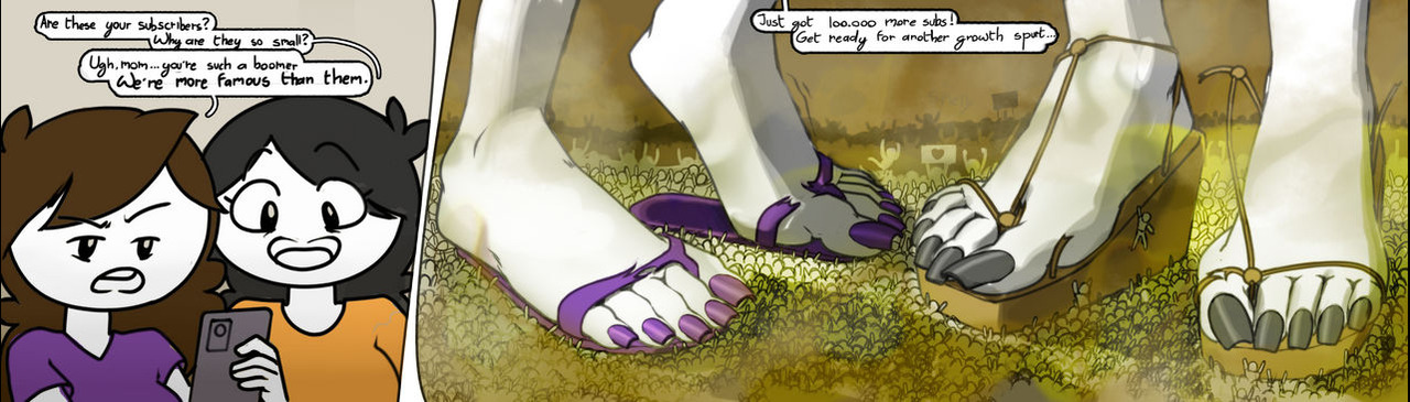 extreme size difference, foot fetish, foot focus, giantess, giantess growth, grey nails, grey toenails, high heels, jaiden, jaiden animations, jaidens mom, kerating, kerating (artist), purple nails, purple toenails, sandals, size difference, size play, tagme, wardrobe malfunction