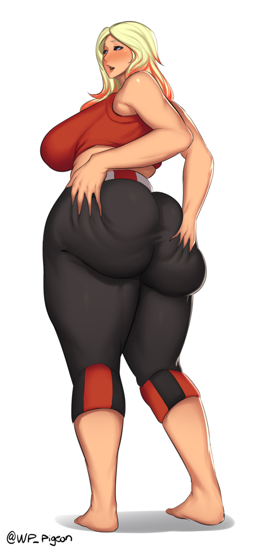 ass, big breasts, blonde hair, breasts, cleavage, female, female only, huge ass, large breasts, long hair, original, solo, thick thighs, waterproof-pigeon