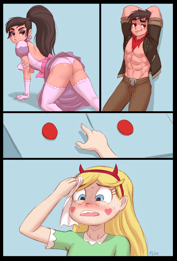 1boy 1girls aged_up androgynous blush button buttons canon_couple canon_crossdressing comic crossdressing disney eyeshadow female femboy flick girly male marco_diaz meme open_clothes open_shirt presenting princess_marco shirt skirt_lift star_butterfly star_vs_the_forces_of_evil trap