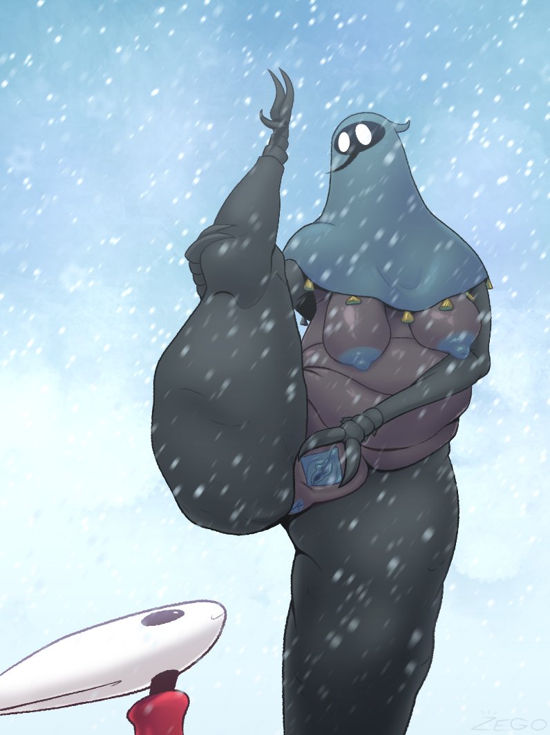 :), 2025, 2girls, big breasts, blue clothing, breasts, bug, cloak, fakezego, female, gilf, grey body, hi res, hollow knight, hollow knight: silksong, hornet (hollow knight), older female, one leg up, pinstress (hollow knight), presenting, pussy, silksong, snowing, thick thighs, thighs, voluptuous, voluptuous female, white eyes