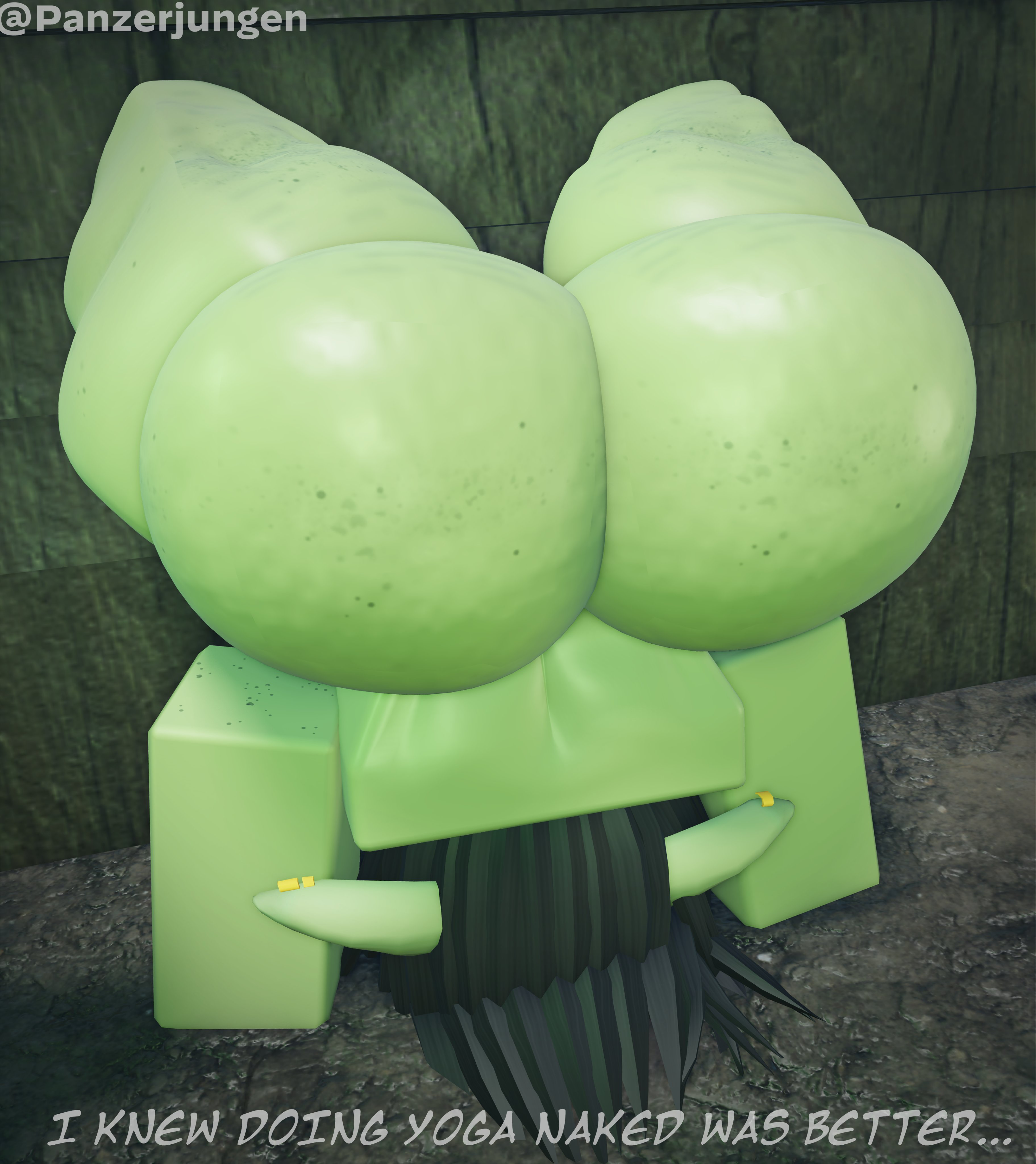 1girls, 3d, areolae, ass, ass up, barefoot, breasts, completely nude, completely nude female, english text, female, female only, full body, goblin, goblin female, huge ass, naked, naked female, nipples, nude, nude female, original character, panzerjungen, roblox, robloxian, rumi (panzerjungen), solo, solo female, text, watermark