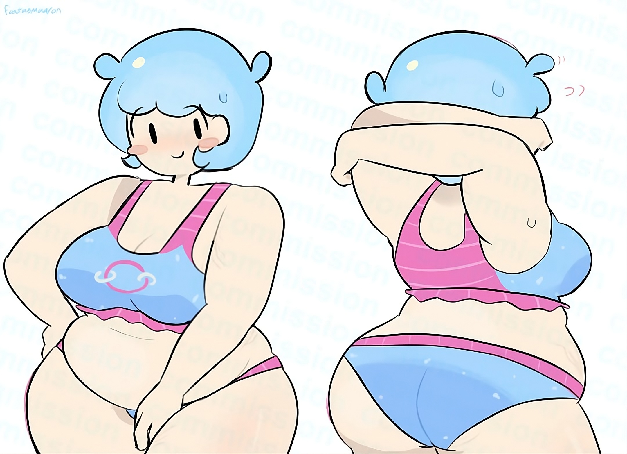 battle for dream island, bfb, bfdi, big breasts, bikini, breasts, bubble (bfdi), front and back, hand on hip, hand on thigh, hands behind head, hips wider than shoulders, looking at viewer, object show, object shows, smiling at viewer, thick ass, thick thighs