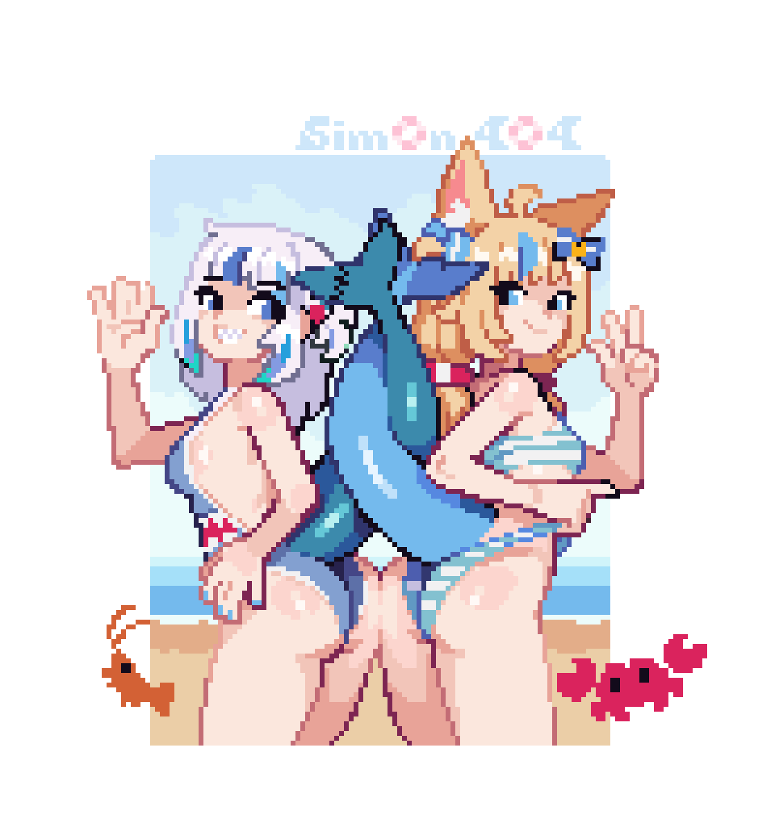 2girls, ass, ass to ass, gawr gura, hololive, hololive english, indie virtual youtuber, sameko saba, sim0n404, virtual youtuber