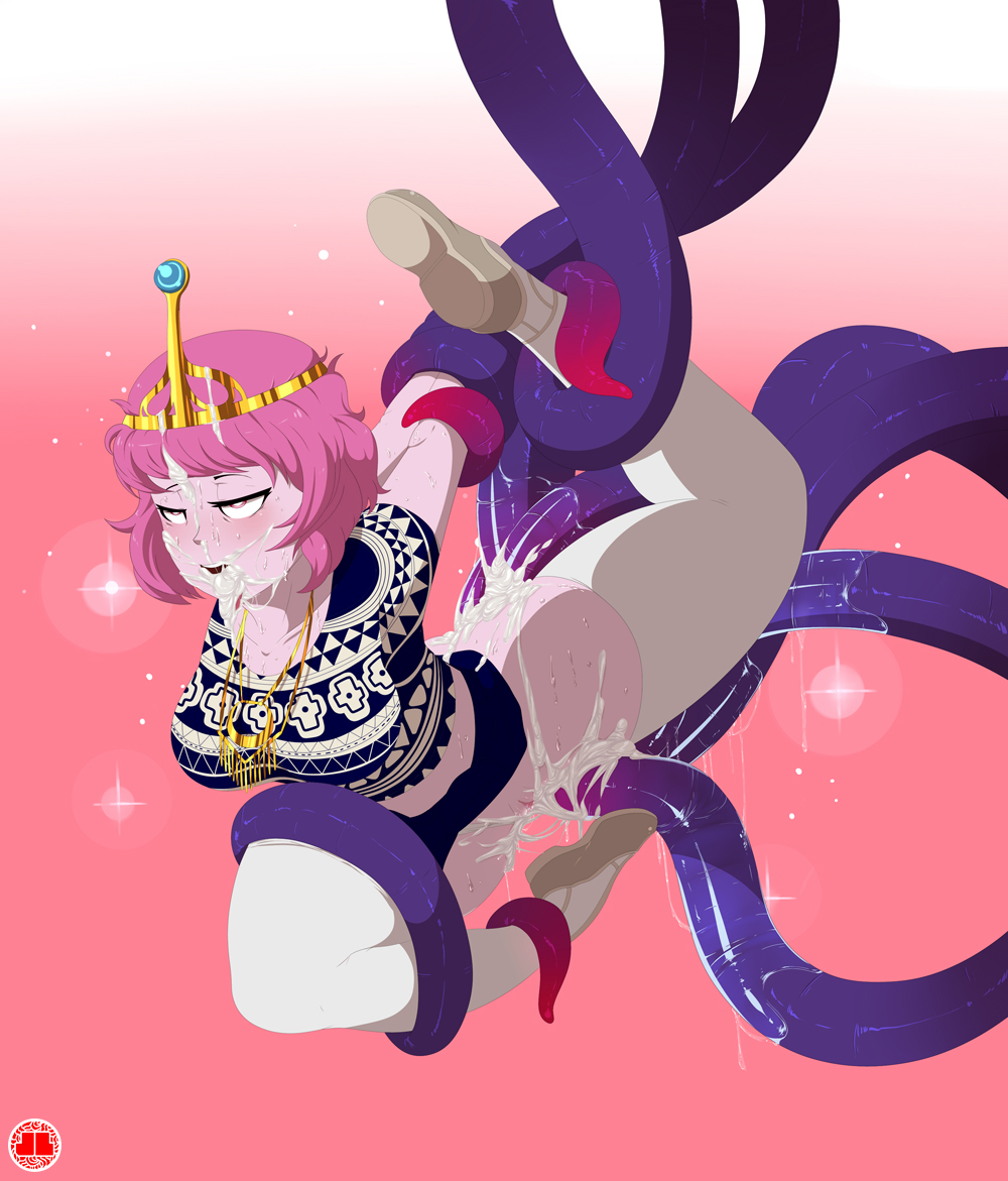 1girls, adventure time, breasts, cum, cum in mouth, female, jlullaby, princess bubblegum, tentacle, tentacle sex