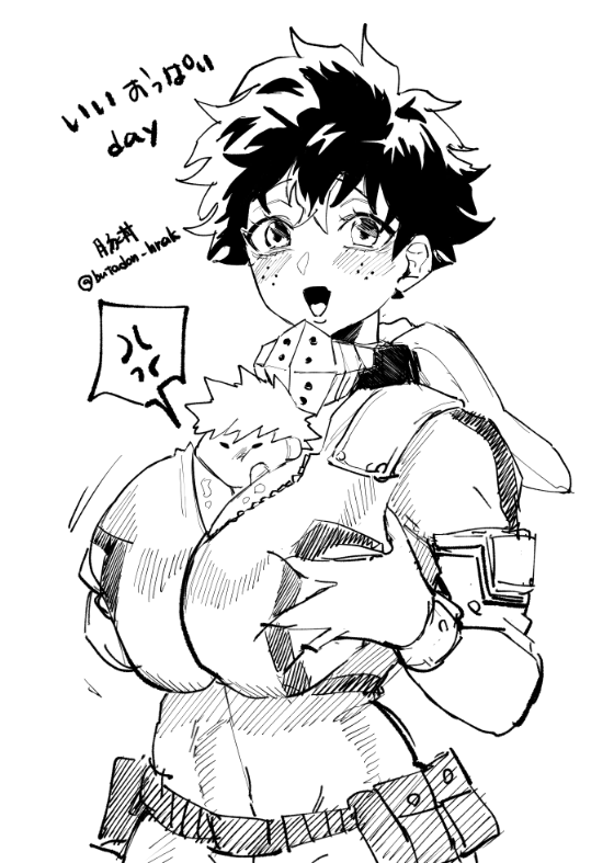 1girls bakugou_katsuki between_breasts big_breasts breasts butadon cleavage female female_deku female_focus genderswap_(mtf) groping_own_breast izuku_midoriya katsuki_bakugou large_breasts midoriya_izuku miniboy my_hero_academia pushing_breasts_together rule_63 short_hair_female squished_between_breasts