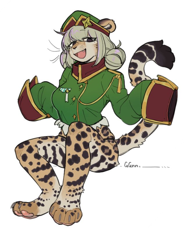 :d araga_kiwi black_panties ears_up fur furry furry_female furry_only furry_tail ggn_(artist) leopard leopard_(mahou_shoujo_ni_akogarete) mahou_shoujo_ni_akogarete military_uniform paws smile tail thick_ass thick_thighs