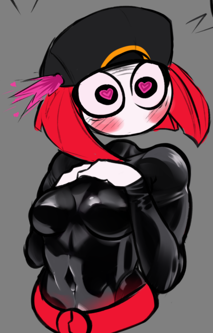 1girls alien_girl athletic_female blush curvy dark_clothing flustered friday_night_funkin friday_night_funkin_mod heart-shaped_pupils hi_res himdish hotline_024 medium_breasts nikku_morioka red_hair tight_clothing voluptuous voluptuous_female white_skin