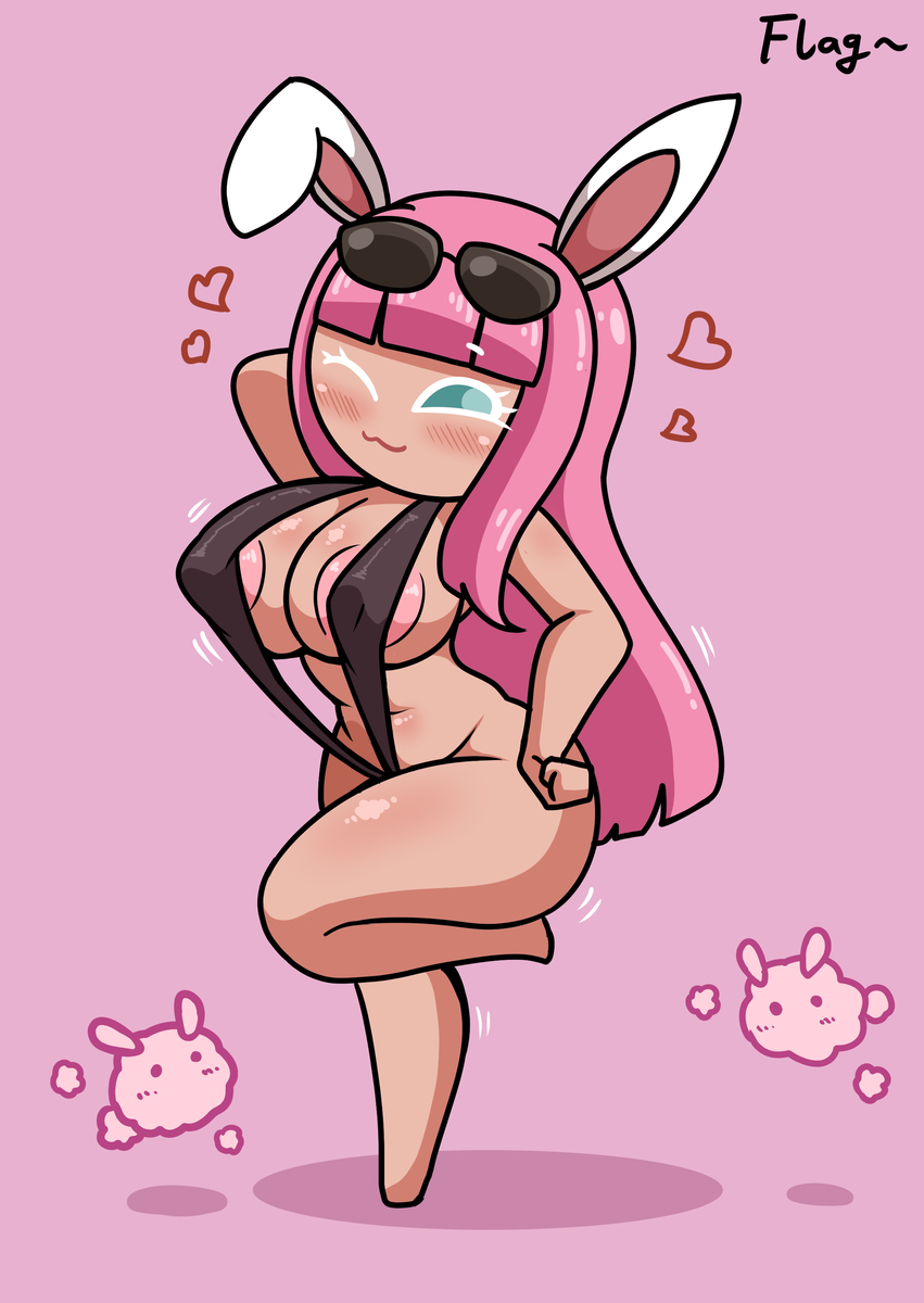 1girls areola_slip big_ass big_breasts bunny_ears cookie_run flag_(artist) heart_symbol hourglass_figure long_hair original_character pink_hair simple_background slingshot_swimsuit sunglasses tagme thick_thighs