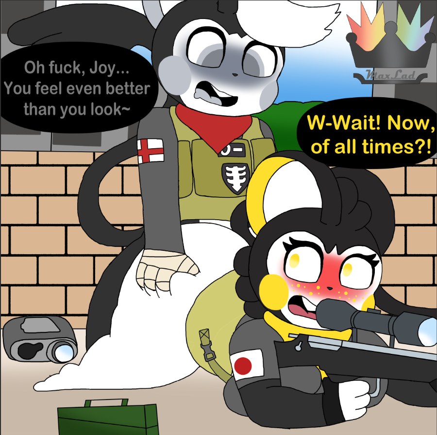 2024 anthro bandage bandaged_arm blush city city_background clothing dialogue duo emolga english_flag female flag freckles from_behind_position generation_5_pokemon gun japanese_flag joy_the_emolga male male/female max_the_emolga maximillianlad military military_uniform nintendo pokemon pokemon_(species) ranged_weapon rangefinder rifle sex sniper_rifle speech_bubble surprised_expression uniform wall_(structure) weapon