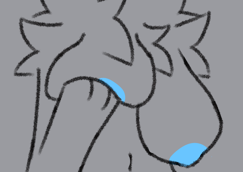 2024 ambiguous_species anthro areola big_breasts blue_areola blue_nipples breast_grab breast_squish breasts female hand_on_breast midnightpurrs navel neck_tuft nipples paws solo squish tuft