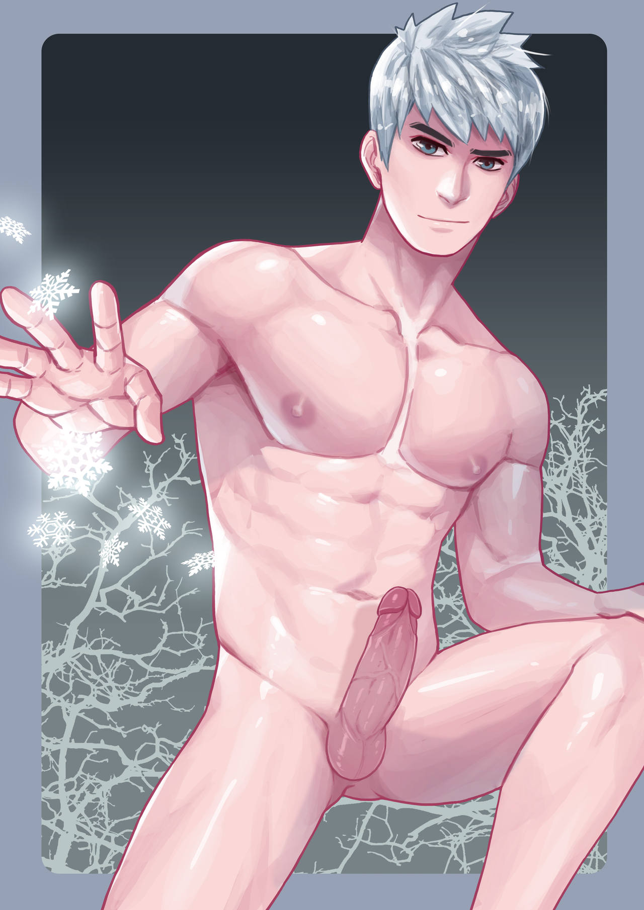 abs beefy big_cock big_dick big_penis blue_eyes branches dreamworks jack_frost jack_frost_(rise_of_the_guardians) large_cock large_dick large_penis male_only maorenc muscular muscular_male paramount_pictures rise_of_the_guardians snow_power snowflake snowflakes solo solo_male v-cut v-line white_hair