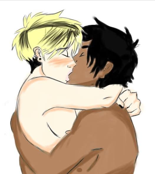 blonde_hair blush dark-skinned dark_skin gay kissing light_skin makeout