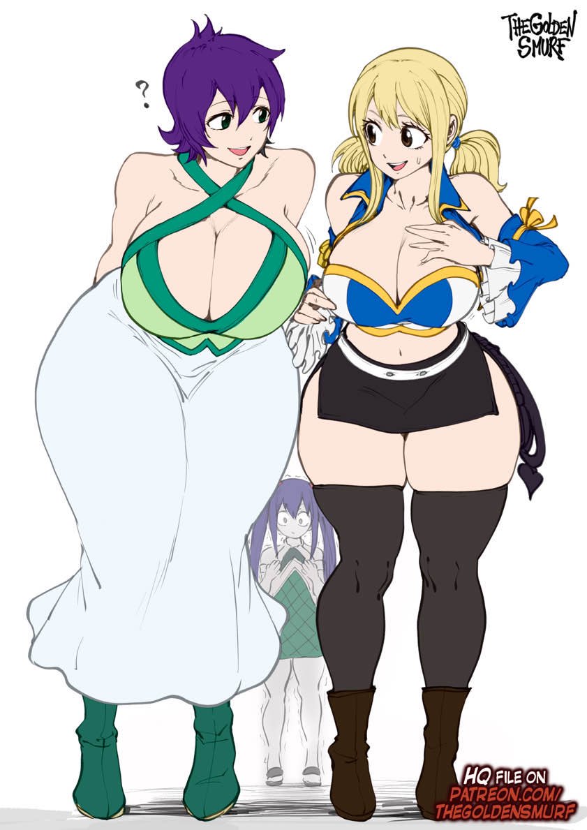 breast_awe breast_envy fairy_tail flat_chest huge_breasts kinana_(fairy_tail) lucy_heartfilia size_difference thegoldensmurf wendy_marvell