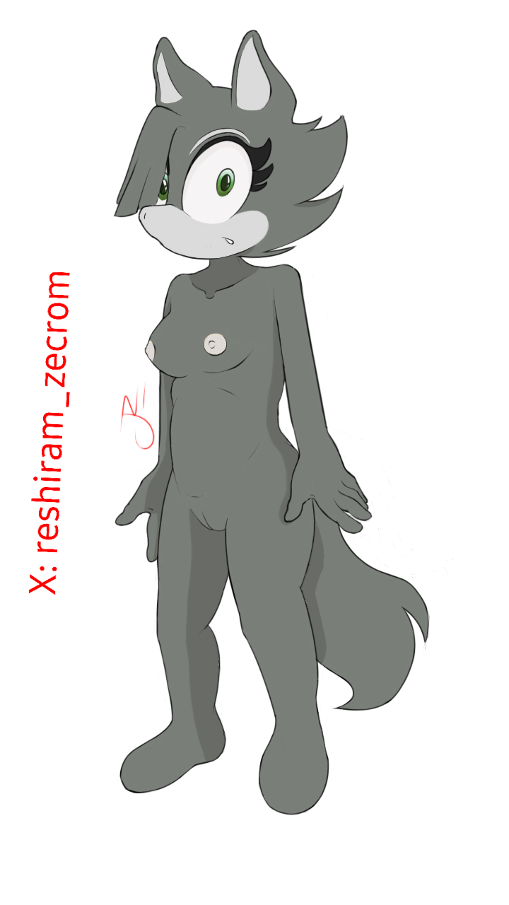 black_and_white blue_hair breasts breasts_out canid canid_humanoid canine canine_genitalia canine_pussy female feral feral_female feral_only furry furry_female furryfication gray_fur gray_hair green_eyes jadeít_(character) kaybur_(series) la_coroneta_(series) look_at_you looking_at_viewer looking_at_you mare mare_pussy mobian mobian_(species) mobian_wolf original_character simple sonic_(series) white_breasts white_nipples white_tits wolf wolf_ears wolf_girl wolf_humanoid wolf_tail