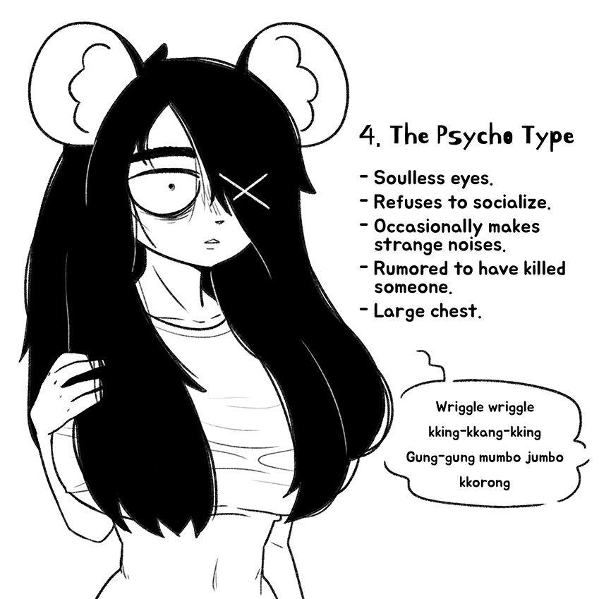 1girls, big breasts, black eyes, black hair, cho second, description, english text, female, female focus, female only, hand on hair, monochrome, mouse, mouse ears, mouse girl, one eye obstructed, original, original character, pixiv link, psychopath, small pupils, soulless eyes, text, twitter link, white background, white body