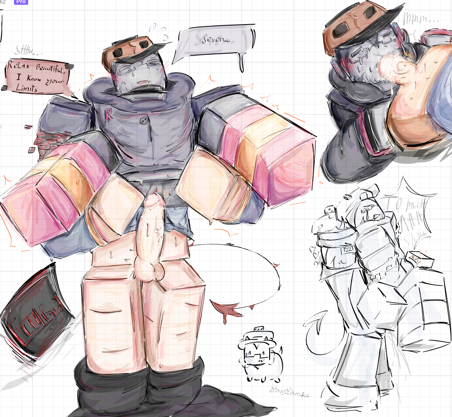 007n7, 007n7 (forsaken), 2boys, arms behind back, balls, before sex, behind another, big dom small sub, blocky anatomy, blocky body, blowjob, builderman, builderman (forsaken), commission, cum, cum in mouth, cuntboy, cuntboy/male, disembodied penis, dubious consent, forsaken (roblox), gay, gay sex, half-dressed, high socks, holding legs, large penis, nervous, pants down, penis, pussy, roblox, roblox game, robloxian, rushed drawing, size difference, slimeyslimer, sweat, tail, teasing, text, text bubble, tied up, transmasc, whiteboardfox