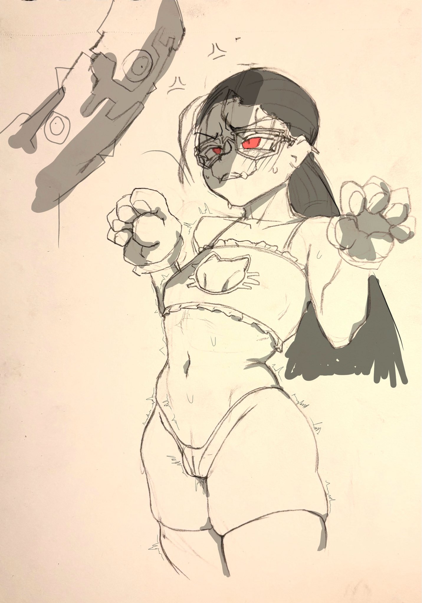 1girls, bikini, cat bikini, cat ears, cat lingerie, character request, cyberpunk (series), cyberpunk 2077, cyberpunk: edgerunners, cyberpunk: edgerunners 2, female, glasses, kyoko (edgerunners), lingerie, long hair, neko girl, panties, small breasts
