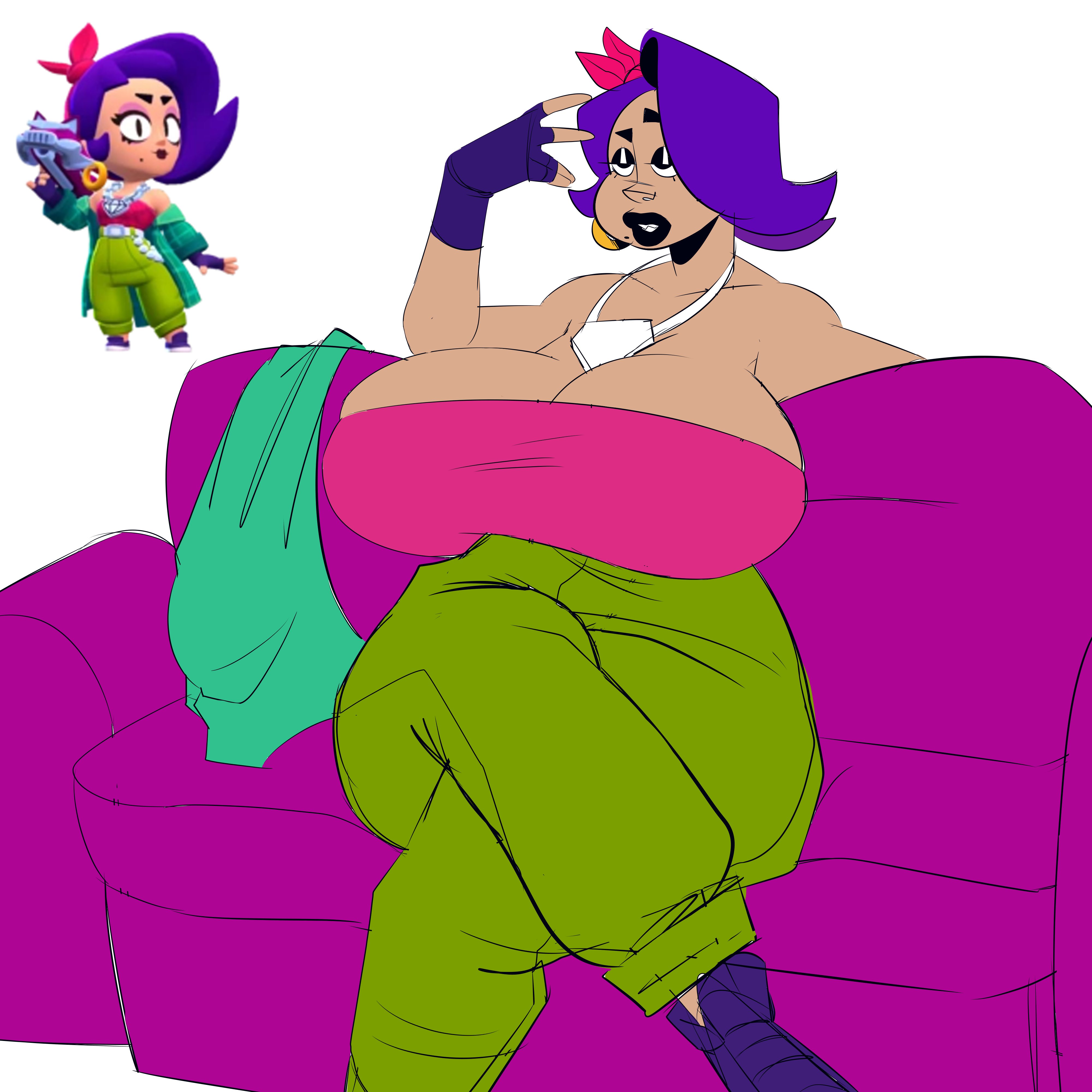 big breasts, bored, bored expression, brawl stars, breasts, elpiromanias, large breasts, lola (brawl stars), rebel lola (brawl stars)