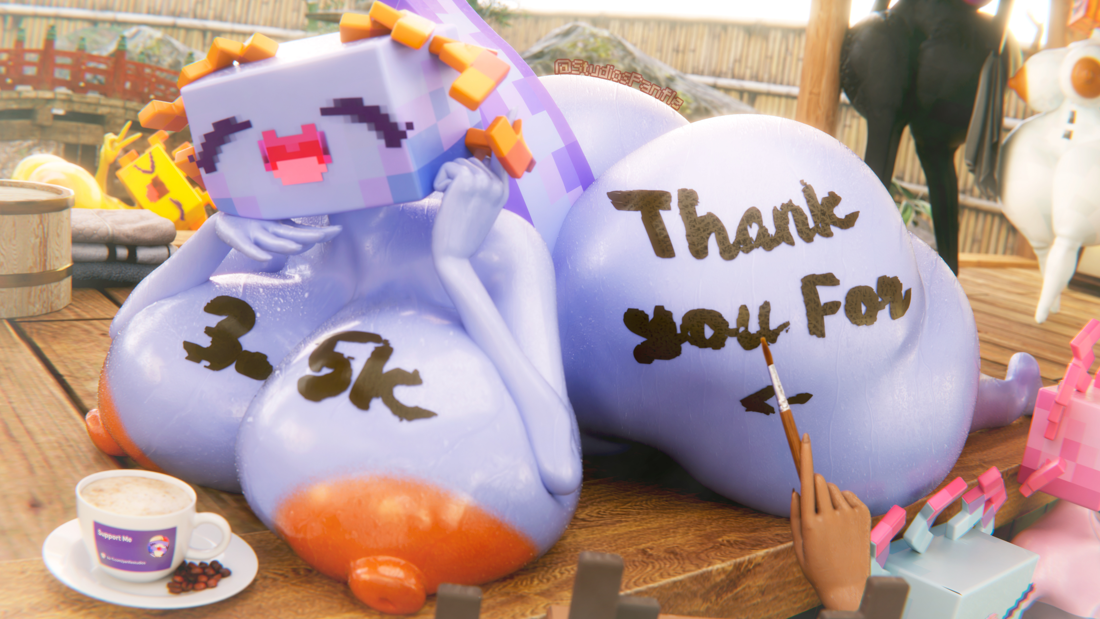 3d, 7girls, anthro, ass, axolotl (minecraft), bathhouse, bent over, big ass, big breasts, breasts, bubble butt, child bearing hips, dat ass, enderman, enderwoman, enormous breasts, fat ass, female, female only, follower celebration, giant ass, giant breasts, gigantic ass, gigantic breasts, hot spring, huge ass, huge breasts, hyper breasts, large ass, large breasts, looking at viewer, massive ass, massive breasts, minecraft, panflestudios, peace sign, plump thighs, snow golem, snow golem (minecraft), thick thighs, thighs, thunder thighs, v, voluptuous, voluptuous female, wide hips