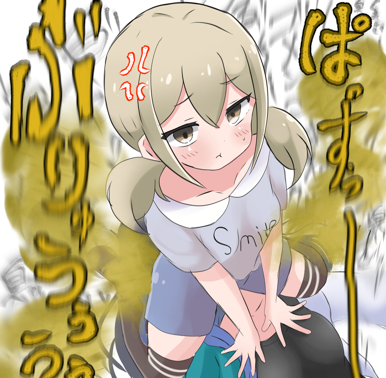 2girls, annoyed, azusawa kohane, facesitting, fart, fart cloud, fart fetish, farting in face, pout, project sekai, shiraishi an