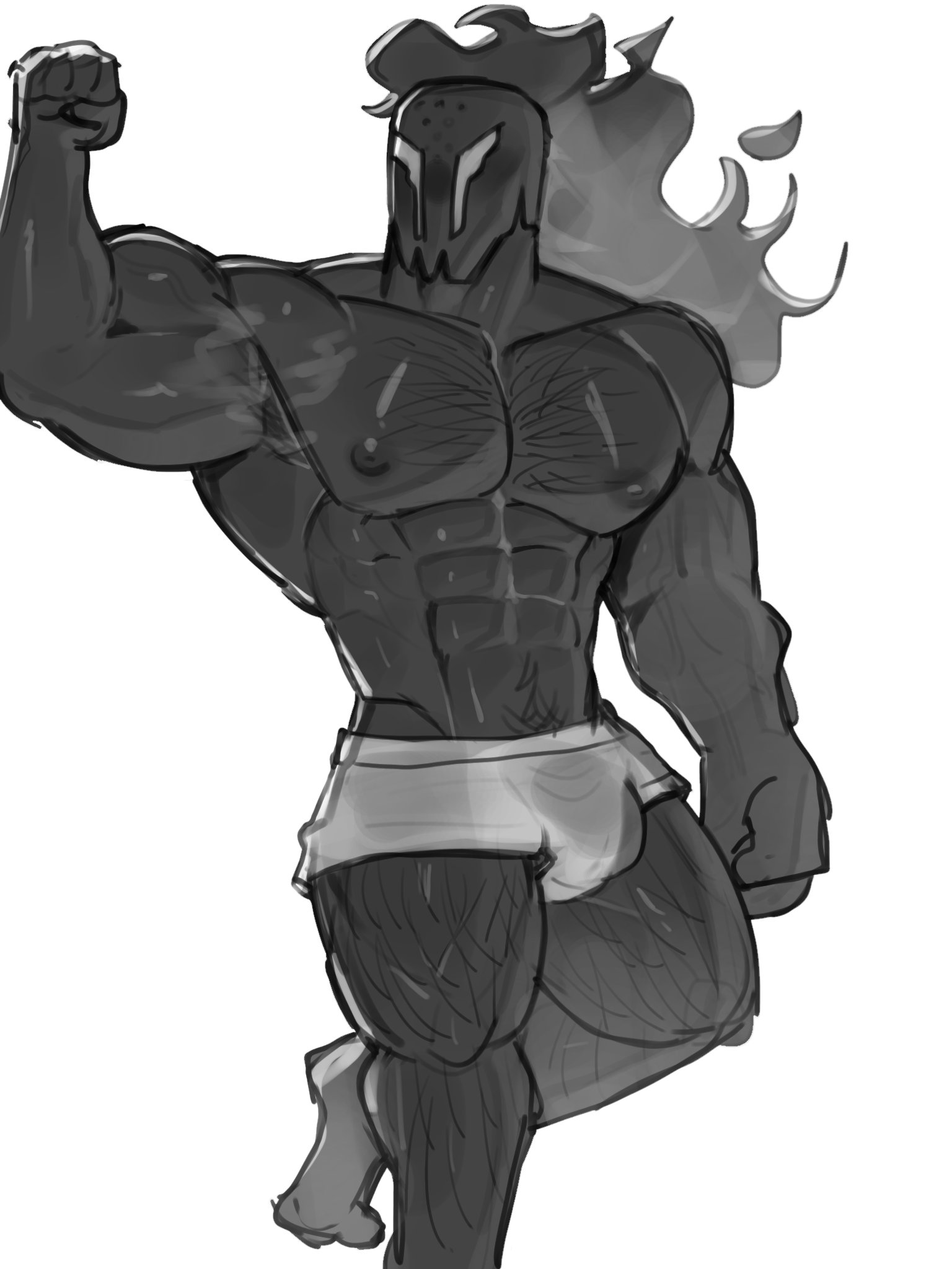apzapuru, bara, cookie run, cookie run kingdom, gay, gay male, hairy chest, hairy legs, helmet, male only, masked, masked male, masked men, masked only, silent salt cookie, underwear, underwear only, white background, yaoi