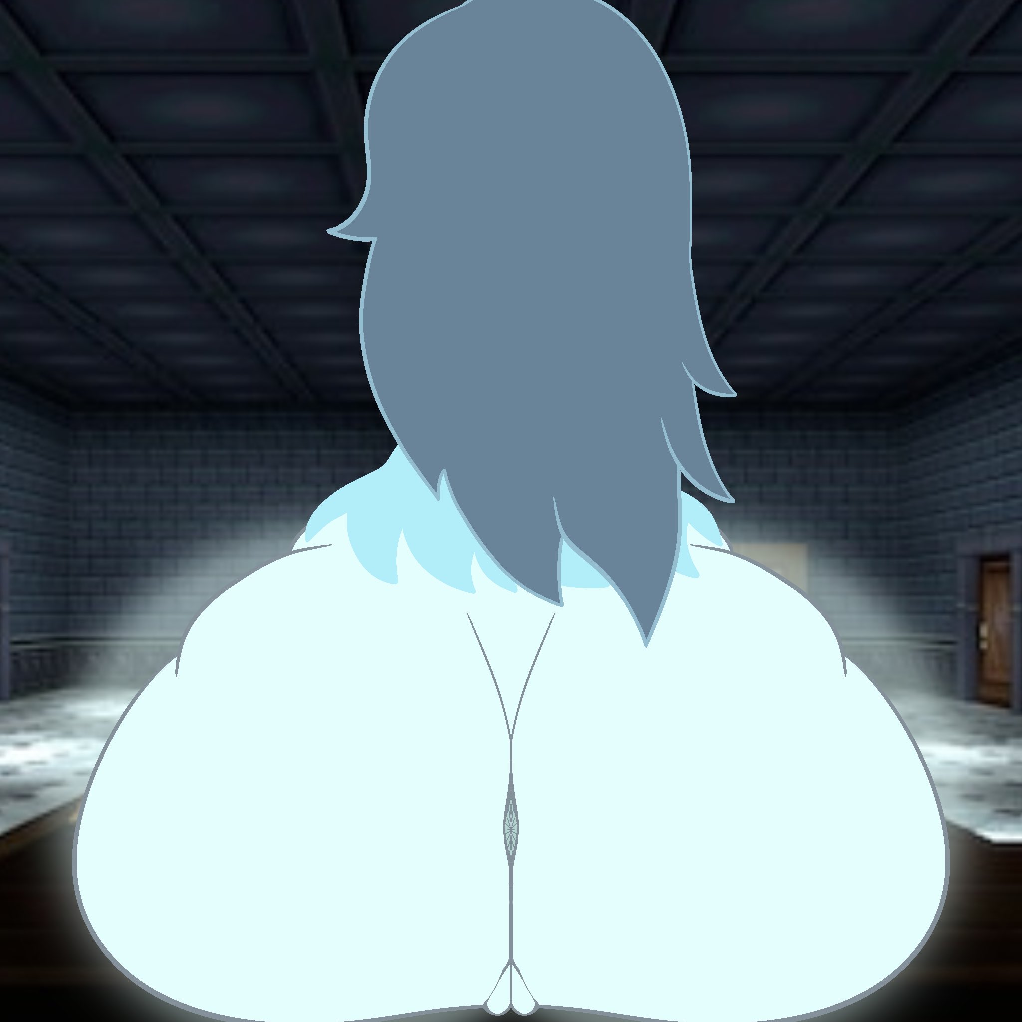 1girls, anus, anus peek, ass, ass focus, back view, big ass, curvydoodles, ghost, ghost girl, huge ass, solo, spooky, spooky (shojs), spooky's house of jump scares, table, vagina