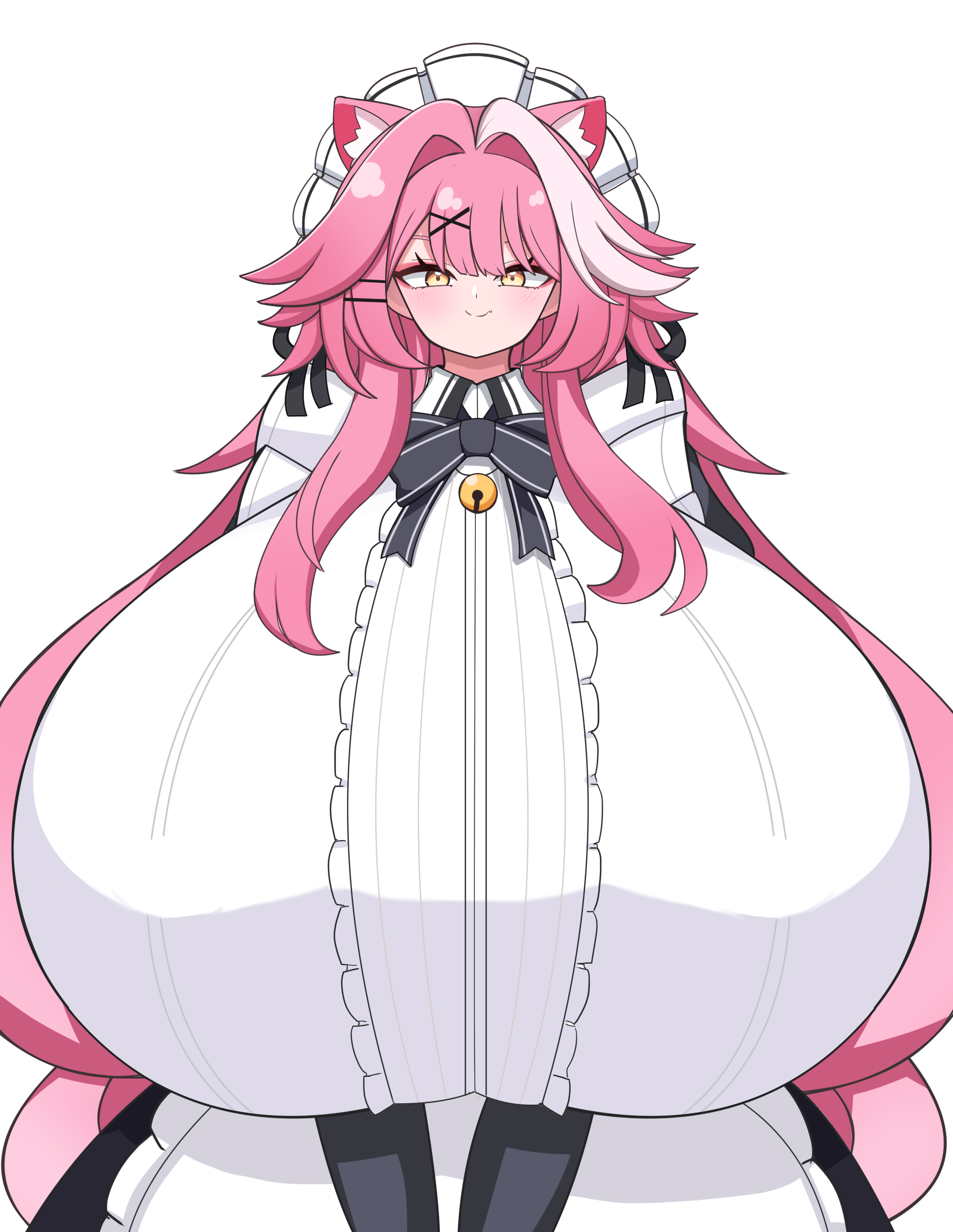 1girls, 2026, animal ears, big breasts, boobs bigger than head, breasts, breasts bigger than head, clothed, clothing, color, colored, digital media (artwork), excessive breast, female, female only, hair, hi res, hololive, hololive english, hololive english -justice-, huge breasts, large breasts, light skin, light skinned female, long hair, looking at viewer, maid, massive breasts, pink hair, raora panthera, raora panthera (maid), scarlet753315, simple background, smile, solo, virtual youtuber, vtuber, white background, yellow eyes
